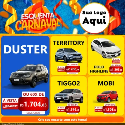 Modelo de Rede Social para Feed Facebook com o tema Esquenta de Carnaval para Concessionaria de Carros