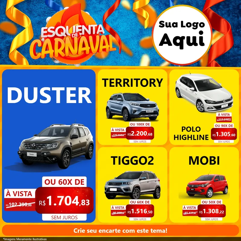 Modelo de Rede Social para Feed Facebook com o tema Esquenta de Carnaval para Concessionaria de Carros