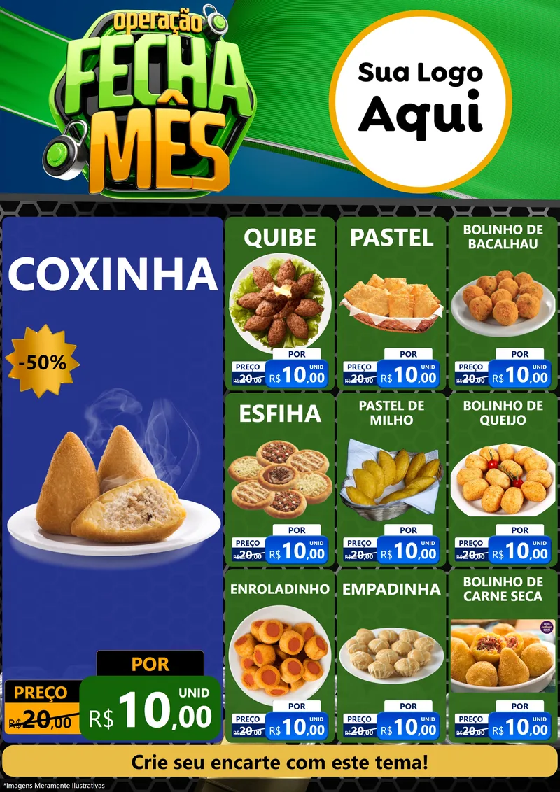 Modelo de Encarte para Encarte A4 Vertical com o tema Operação Fecha Mês para Salgadaria