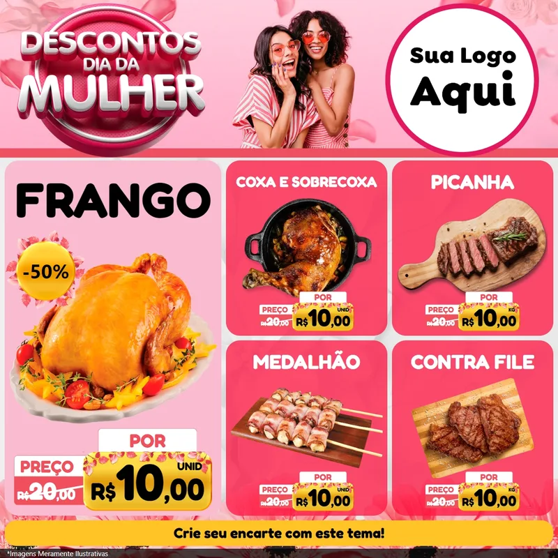 Modelo de Rede Social para Feed Facebook com o tema Descontos Dia da Mulher para Assados