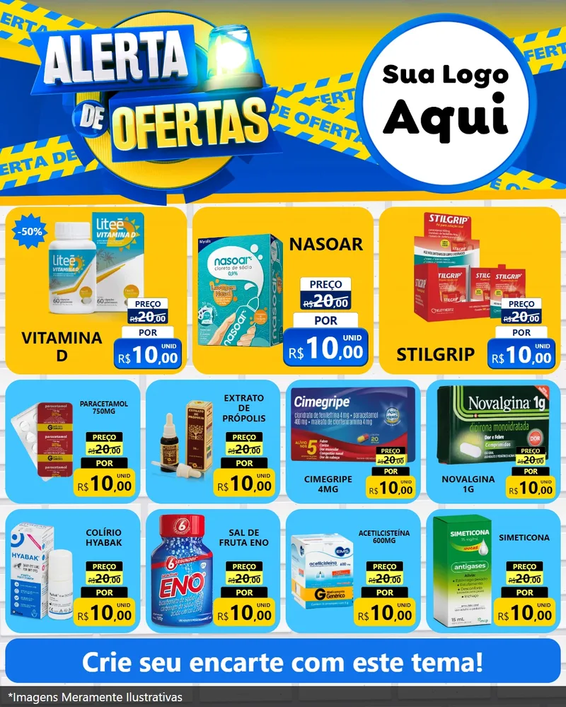 Modelo de Rede Social para Feed Instagram com o tema Alerta de Ofertas para Farmácia