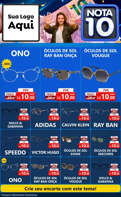 Modelo de Encarte para Encarte Grande com o tema Nota 10 para Óticas