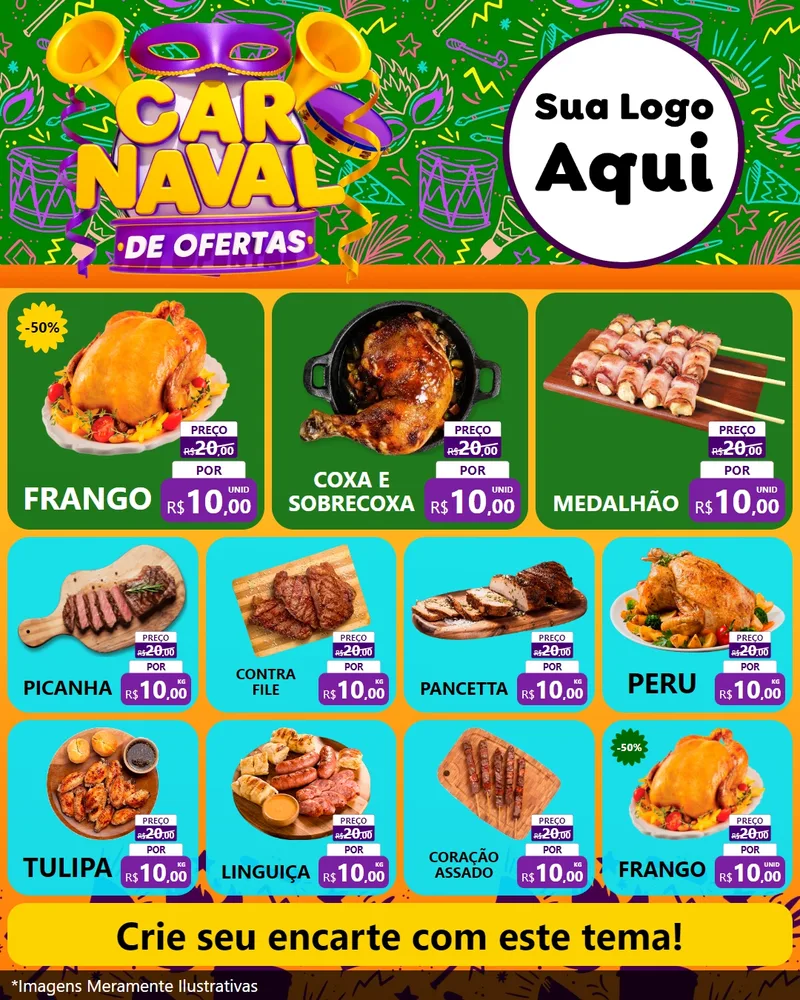 Modelo de Rede Social para Feed Instagram com o tema Carnaval de Ofertas para Assados