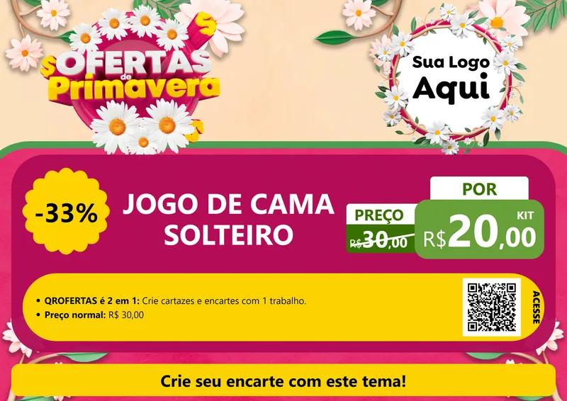 Modelo de Cartaz para Cartaz A4 Horizontal com o tema Ofertas de Primavera para Cama, Mesa e Banho