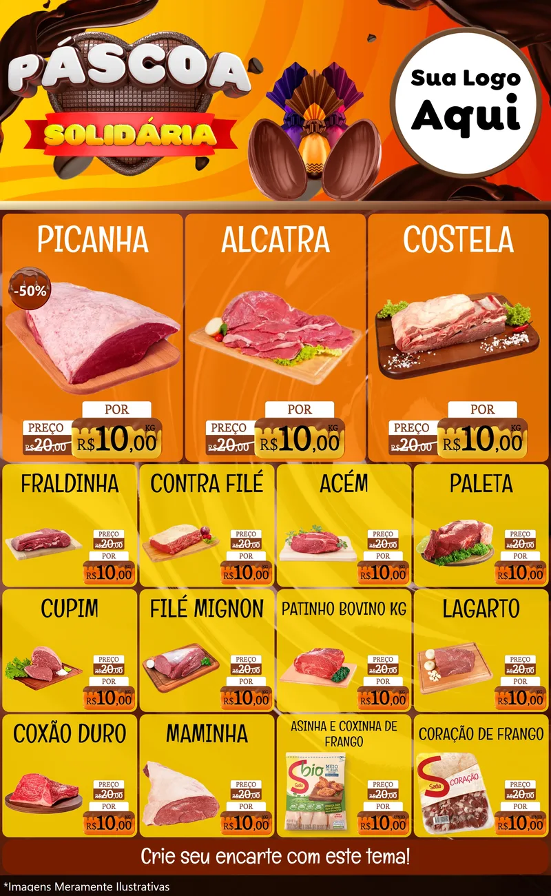 Modelo de Encarte para Encarte Grande com o tema Páscoa Solidária para Açougue