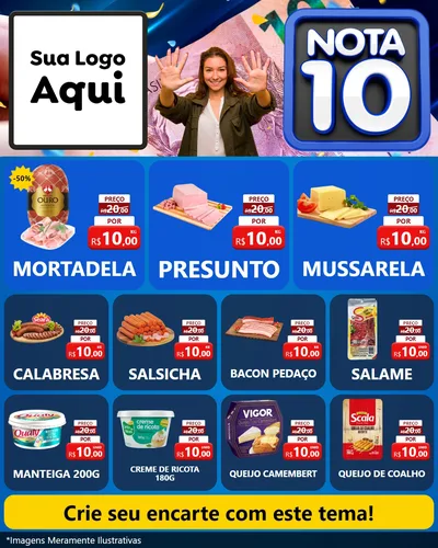 Modelo de Rede Social para Feed Instagram com o tema Nota 10 para Frios e Laticínios