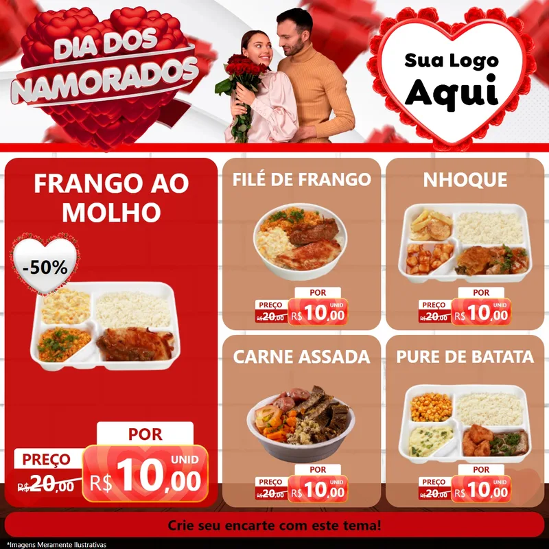 Modelo de Rede Social para Feed Facebook com o tema Dia dos Namorados para Restaurante