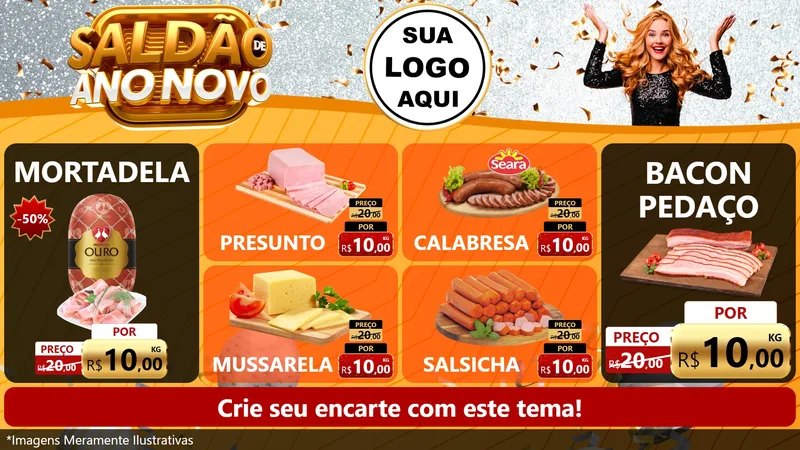 Modelo de TV para TV Horizontal com o tema Saldão de Ano Novo para Frios e Laticínios