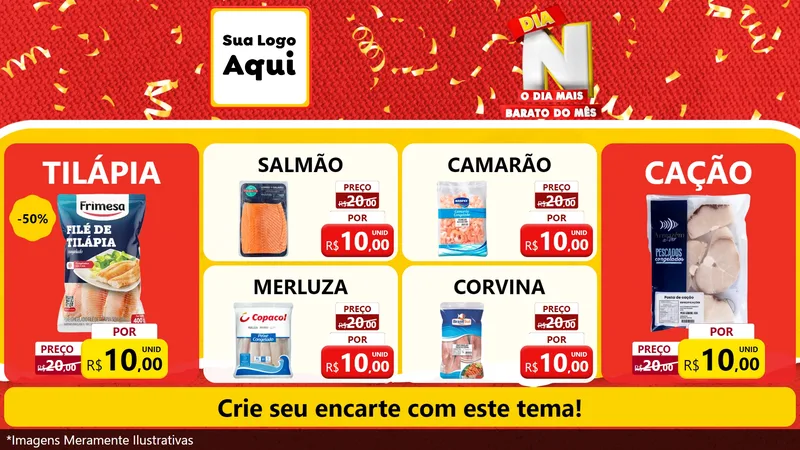 Modelo de TV para TV Horizontal com o tema Dia N o Dia Mais Barato do Mês para Peixaria