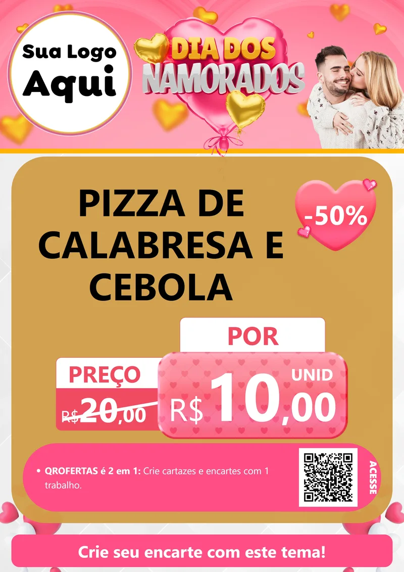 Modelo de Cartaz para Cartaz A4 Vertical com o tema Dia dos Namorados para Pizzaria