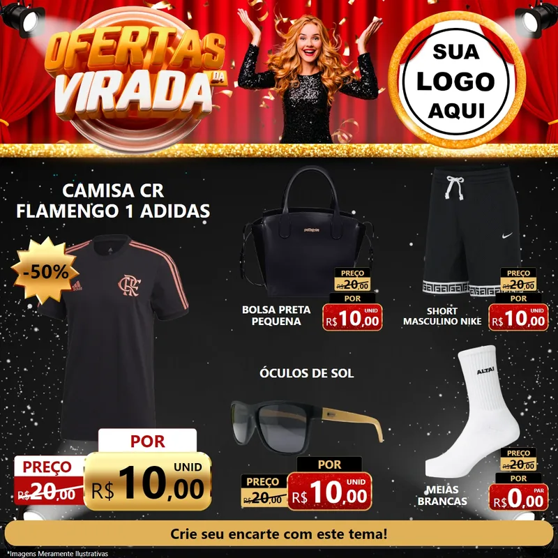 Modelo de Rede Social para Feed Facebook com o tema Ofertas da Virada para Roupas e acessórios