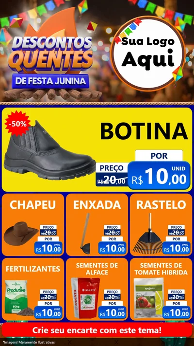 Modelo de Rede Social para Stories com o tema Descontos Quentes de Festa Junina para Agropecuária