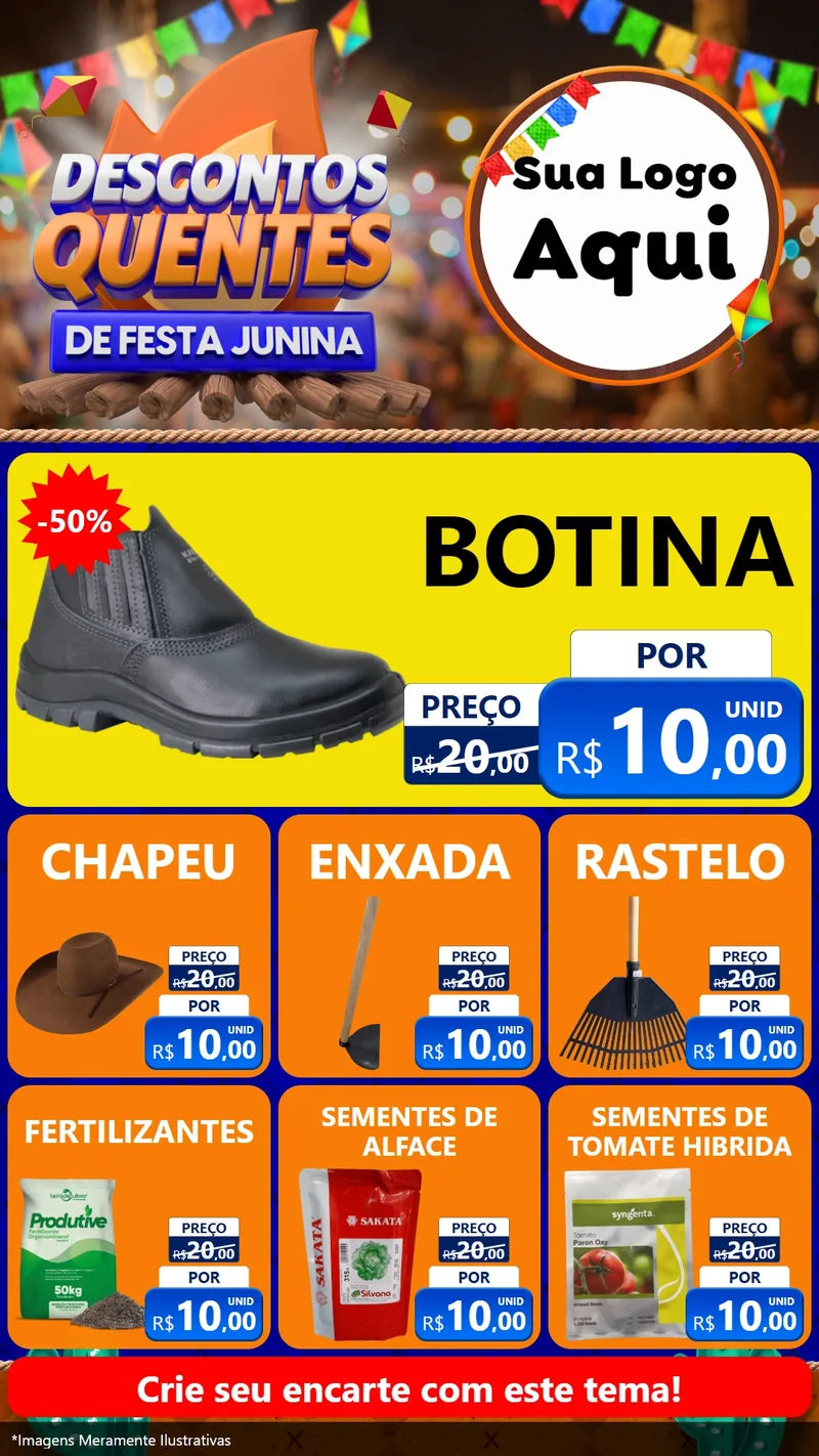 Modelo de Rede Social para Stories com o tema Descontos Quentes de Festa Junina para Agropecuária