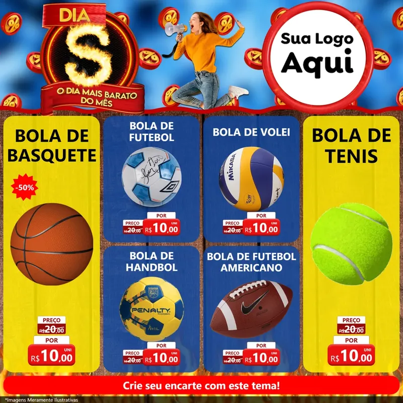 Modelo de Rede Social para Feed Facebook com o tema Dia S - O Dia Mais Barato Do Mês para Artigos Esportivos