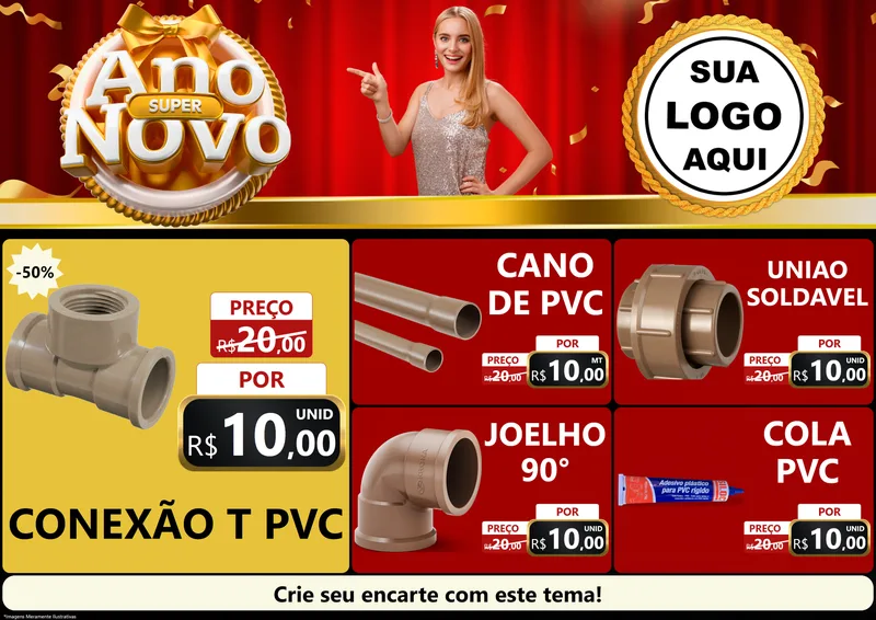 Modelo de Encarte para Encarte A4 Horizontal com o tema Super Ano Novo para Tubos e conexões