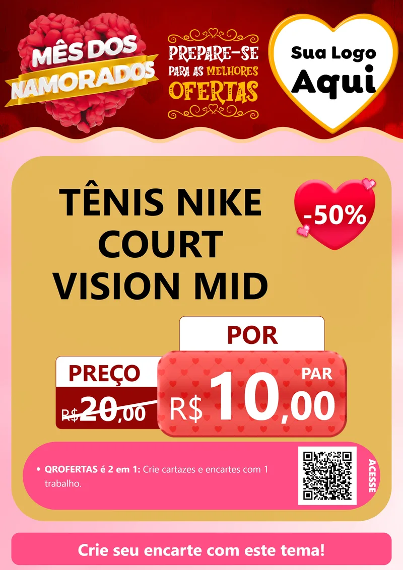 Modelo de Cartaz para Cartaz A4 Vertical com o tema Mês dos Namorados para Calçados