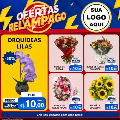 Modelo de Rede Social para Feed Facebook com o tema Ofertas Relâmpago para Floricultura e jardim