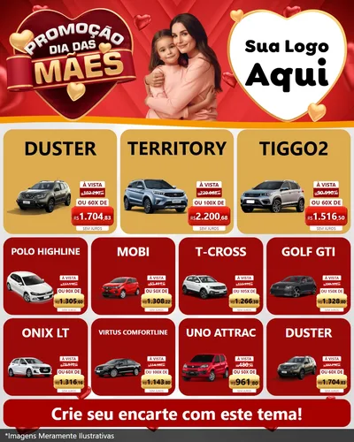 Modelo de Rede Social para Feed Instagram com o tema Promoção Dia das Mães para Concessionaria de Carros