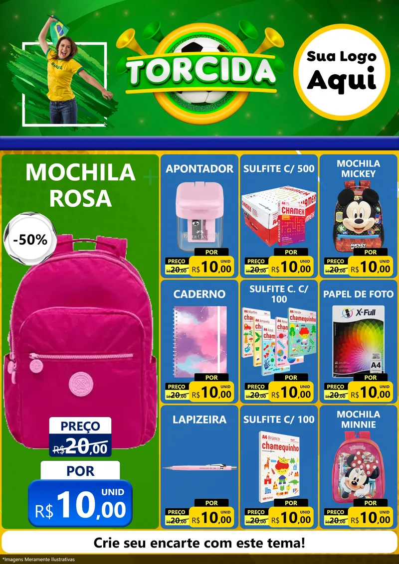 Modelo de Encarte para Encarte A4 Vertical com o tema Torcida para Papelaria