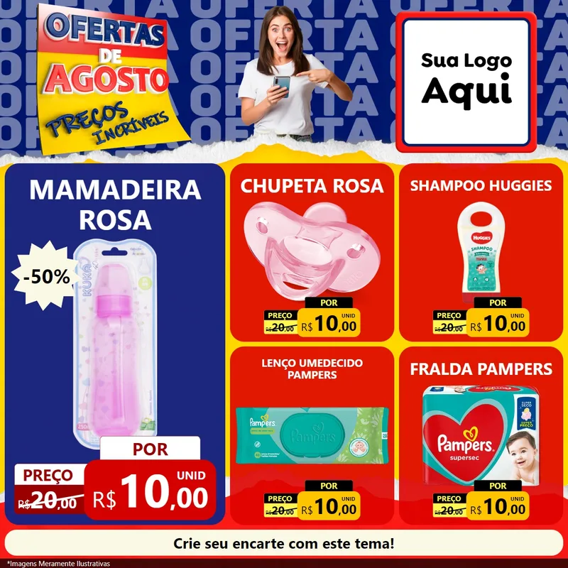 Modelo de Rede Social para Feed Facebook com o tema Ofertas de Agosto - Preços Incríveis para Bebês