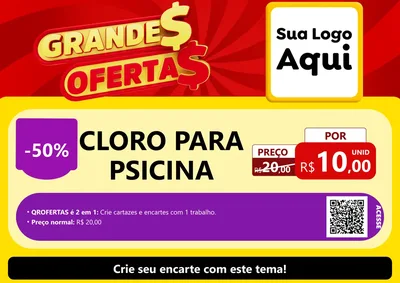 Modelo de Cartaz para Cartaz A4 Horizontal com o tema Grandes Ofertas para Produtos para Piscina