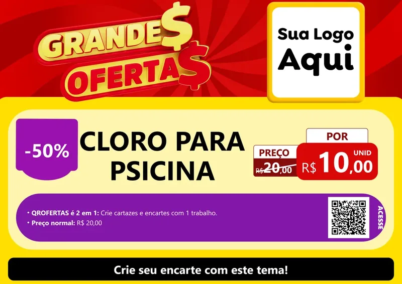 Modelo de Cartaz para Cartaz A4 Horizontal com o tema Grandes Ofertas para Produtos para Piscina
