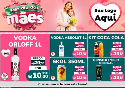 Modelo de Encarte para Encarte A4 Horizontal com o tema Feliz Dia das Mães para Distribuidora de bebidas