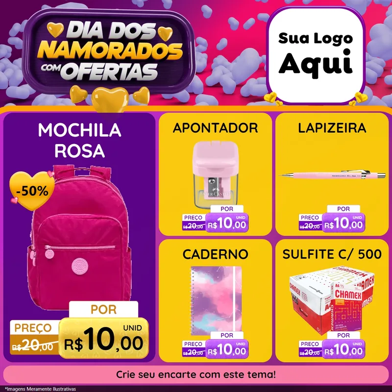 Modelo de Rede Social para Feed Facebook com o tema Dia Dos Namorados Com Ofertas para Papelaria