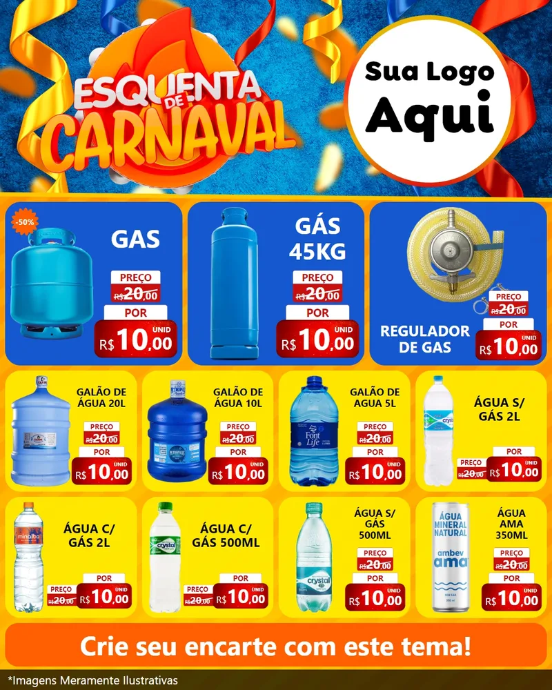 Modelo de Rede Social para Feed Instagram com o tema Esquenta de Carnaval para Água e gás