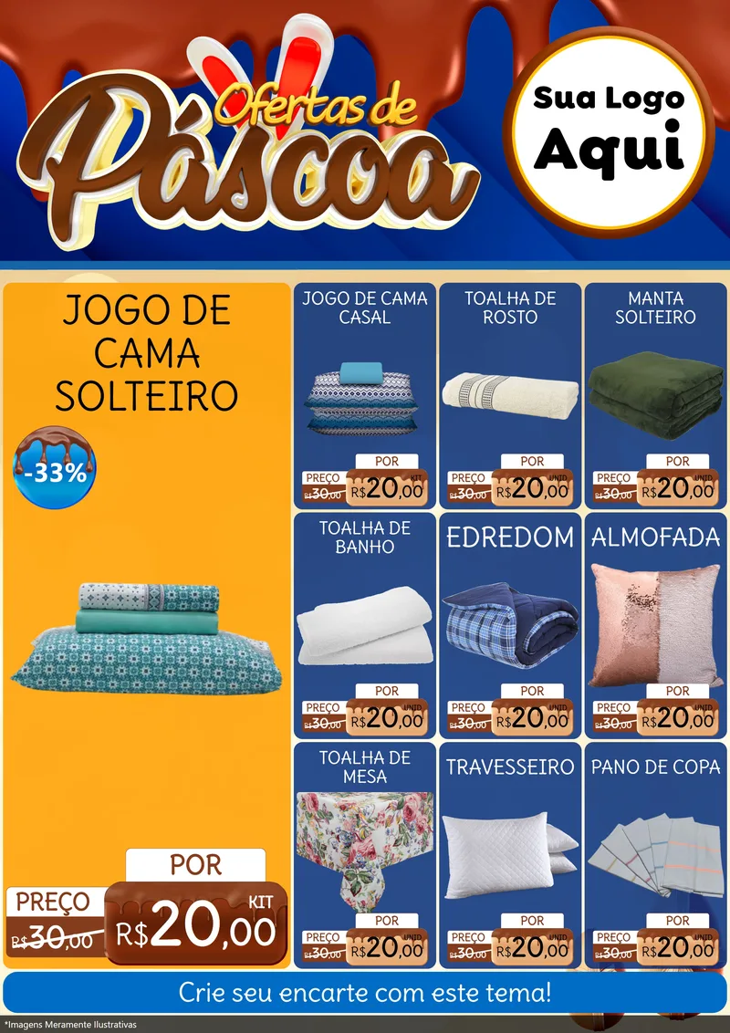 Modelo de Encarte para Encarte A4 Vertical com o tema Ofertas de Páscoa para Cama, Mesa e Banho