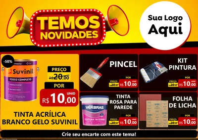 Modelo de Encarte para Encarte A4 Horizontal com o tema Temos Novidades para Tintas e Ferramentas