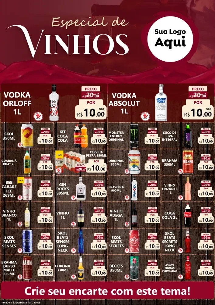 Modelo de Encarte para Encarte A4 Vertical com o tema Especial de vinhos para Distribuidora de bebidas