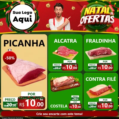 Modelo de Rede Social para Feed Facebook com o tema Natal de Ofertas para Açougue