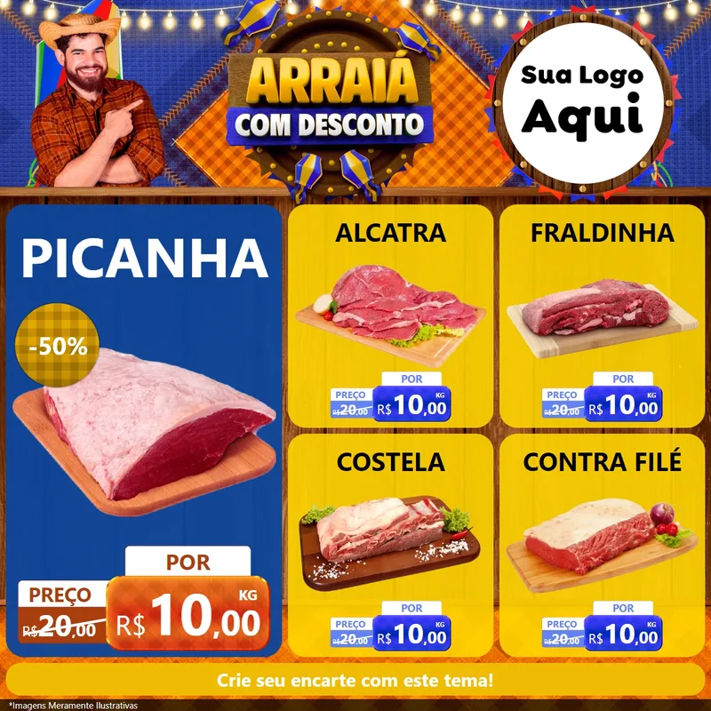 Modelo de Rede Social para Feed Facebook com o tema Arraiá Com Desconto para Açougue