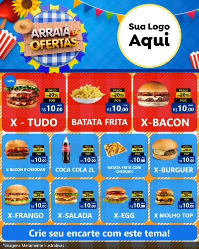 Modelo de Rede Social para Feed Instagram com o tema Arraiá de Ofertas para Hamburgueria