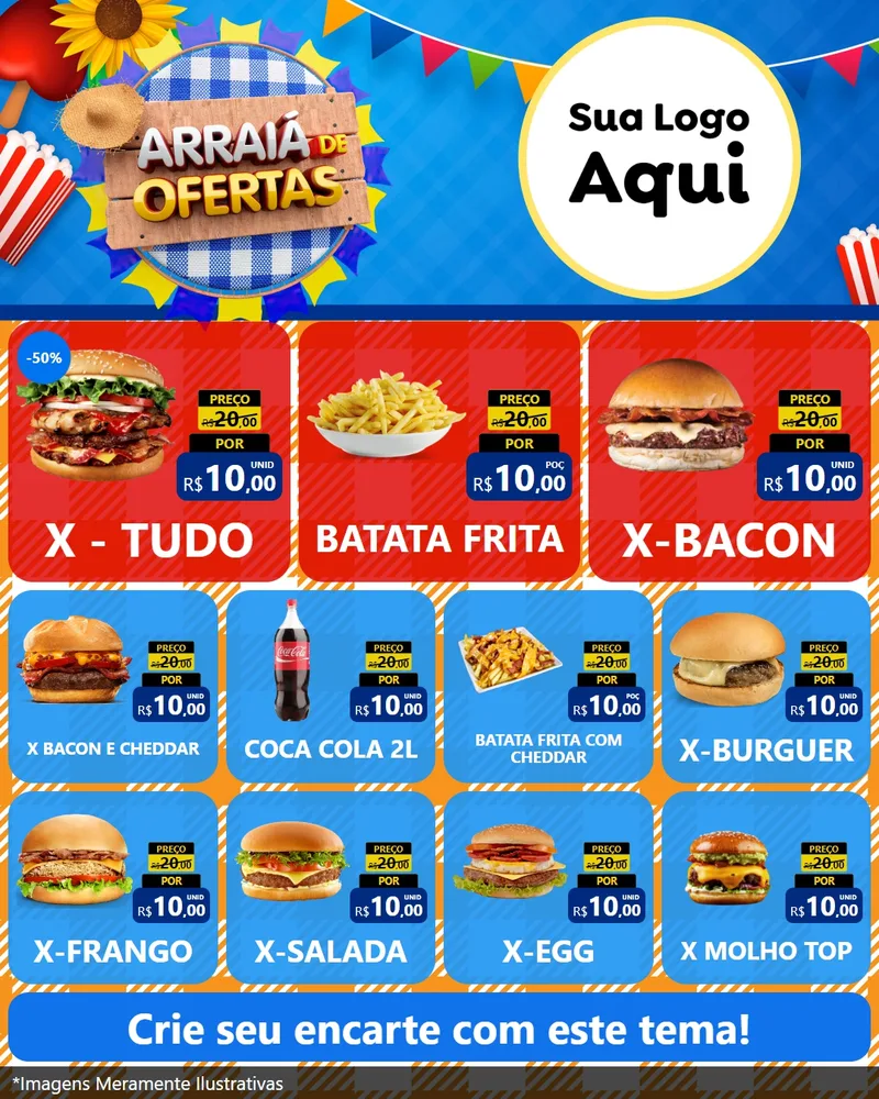 Modelo de Rede Social para Feed Instagram com o tema Arraiá de Ofertas para Hamburgueria