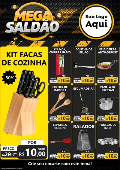 Modelo de Encarte para Encarte A4 Vertical com o tema Mega Saldão para Utilidades Domésticas
