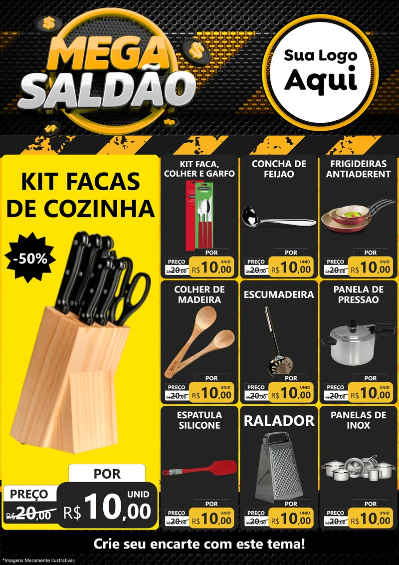 Modelo de Encarte para Encarte A4 Vertical com o tema Mega Saldão para Utilidades Domésticas