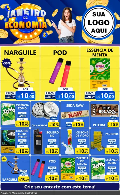 Modelo de Encarte para Encarte Grande com o tema Janeiro da Economia para Tabacaria