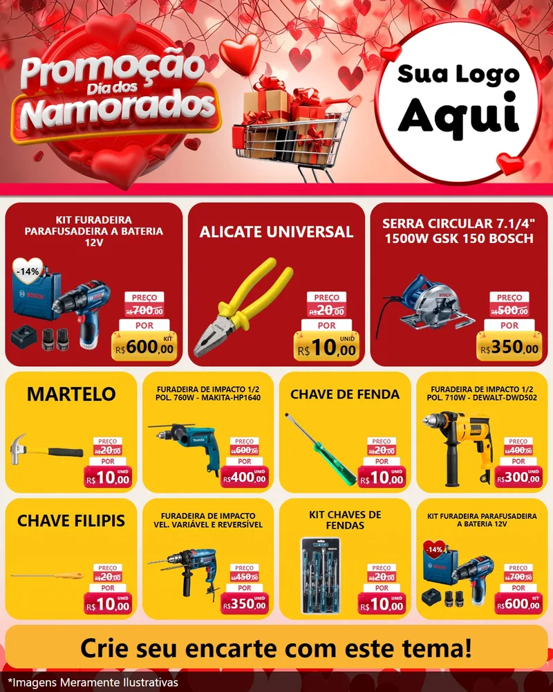 Modelo de Rede Social para Feed Instagram com o tema Promoção Dia dos Namorados para Maquinas e Ferramentas