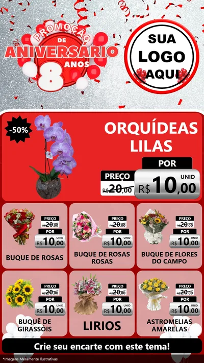 Modelo de Rede Social para Stories com o tema Promoção de Aniversário - 8 Anos para Floricultura e jardim