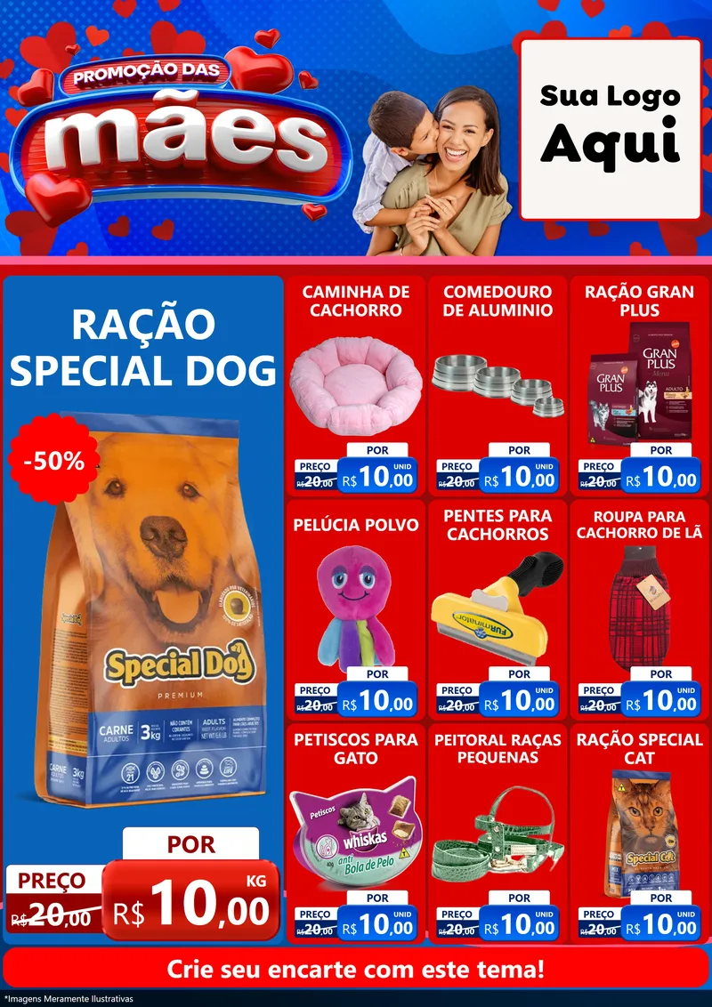 Modelo de Encarte para Encarte A4 Vertical com o tema Promoção das Mães para Pet Shop