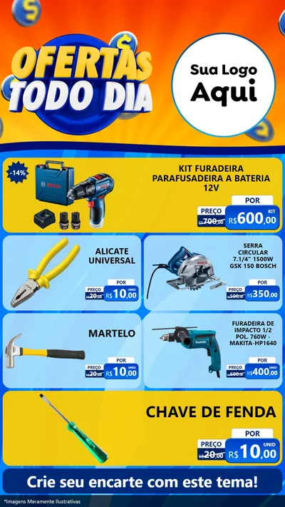Modelo de TV para TV Vertical com o tema Ofertas Todo Dia para Maquinas e Ferramentas