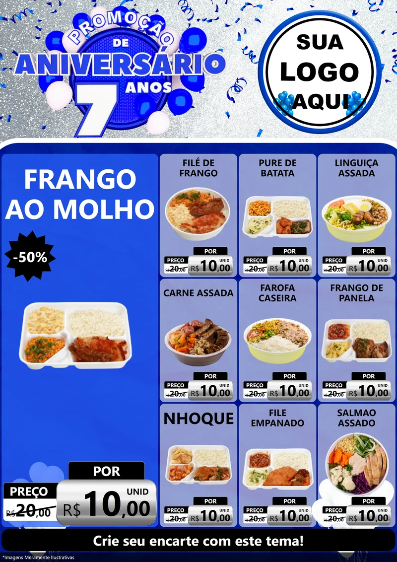 Modelo de Encarte para Encarte A4 Vertical com o tema Promoção de Aniversário - 7 Anos para Restaurante