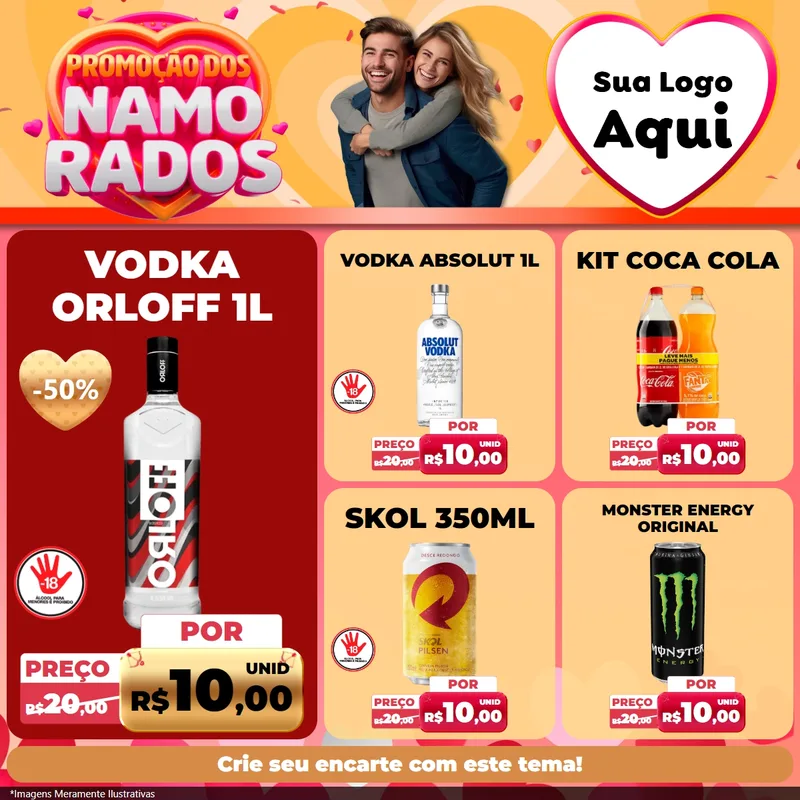 Modelo de Rede Social para Feed Facebook com o tema Promoção dos Namorados para Distribuidora de bebidas