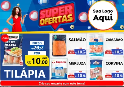 Modelo de Encarte para Encarte A4 Horizontal com o tema Super Ofertas para Peixaria