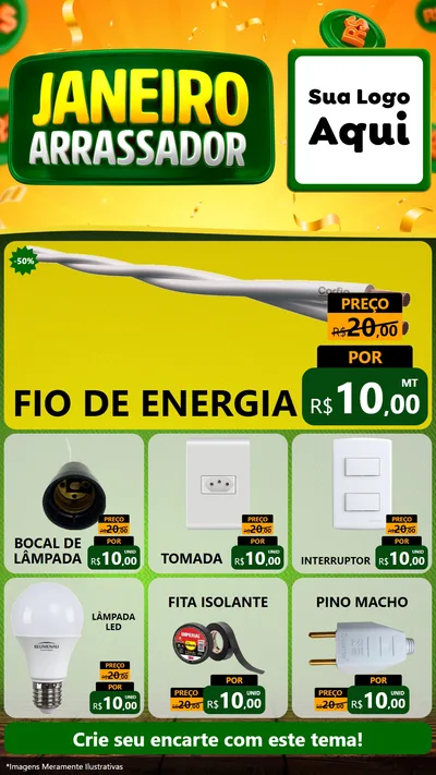 Modelo de Rede Social para Stories com o tema Janeiro Arrasador para Materiais Elétricos