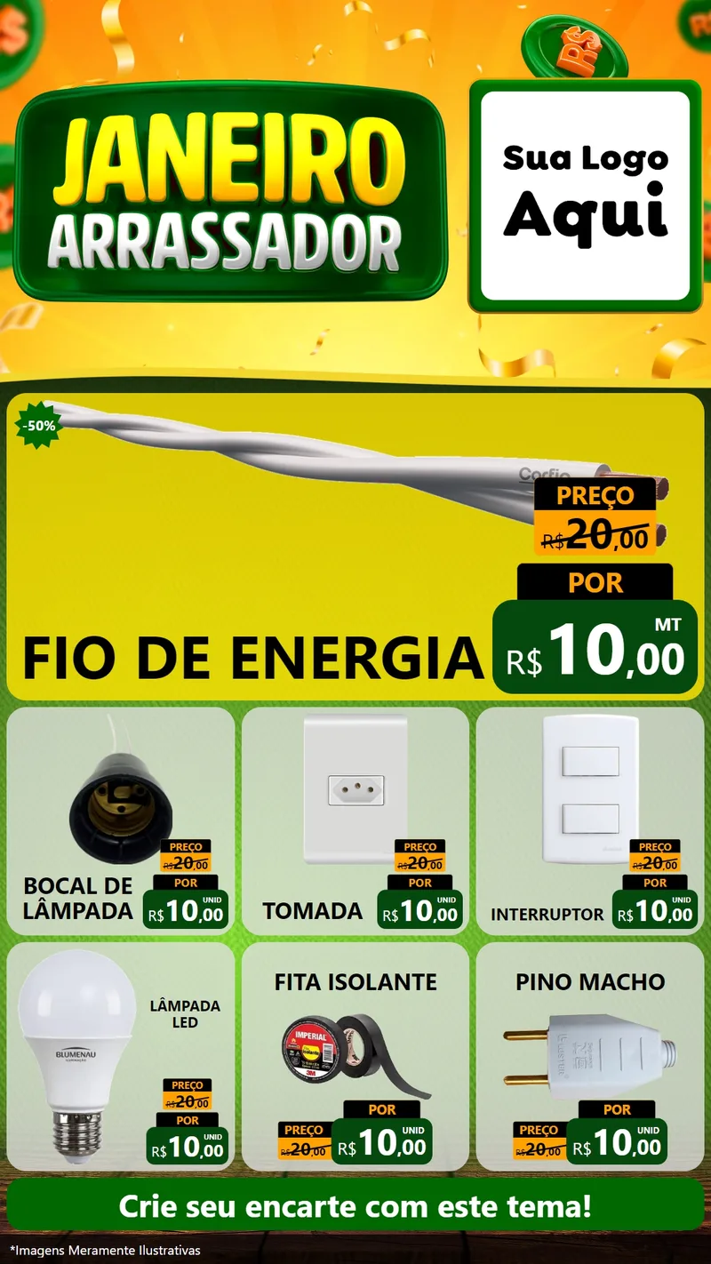 Modelo de Rede Social para Stories com o tema Janeiro Arrasador para Materiais Elétricos