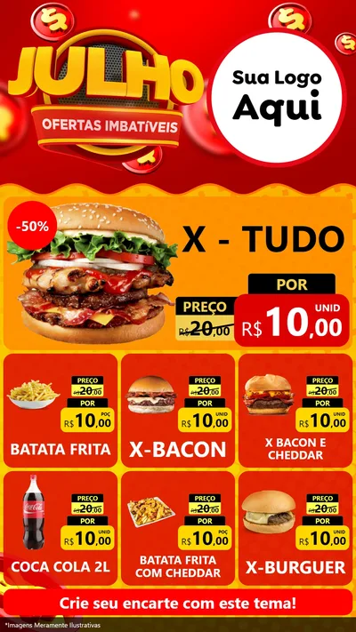 Modelo de Rede Social para Stories com o tema Julho Ofertas Imbatíveis para Hamburgueria