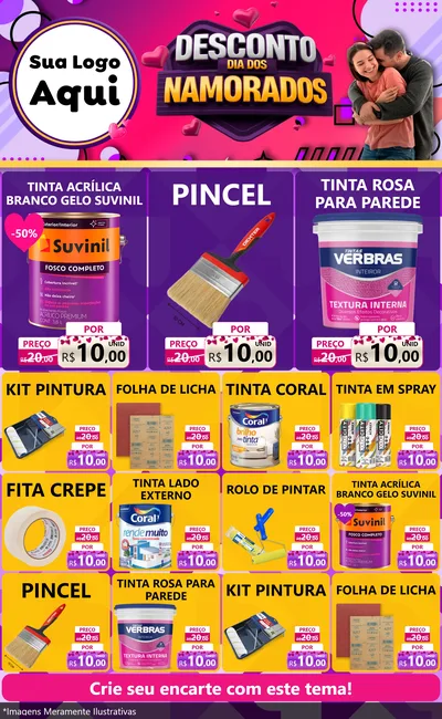 Modelo de Encarte para Encarte Grande com o tema Desconto Dia dos Namorados para Tintas e Ferramentas